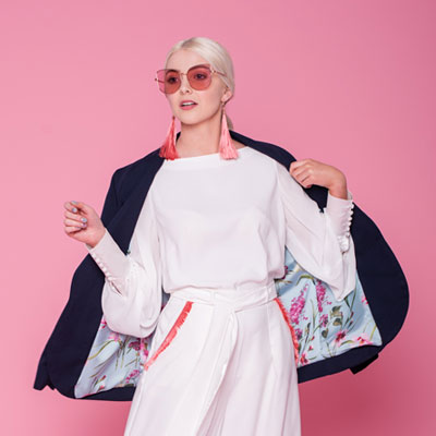 Part of the SS19 collection In Bloom, this look features the Calla Trousers, Daisy Top and Bluebell Jacket.